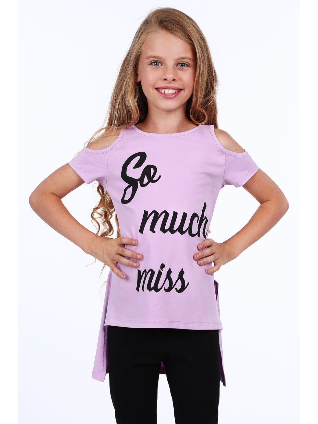 Girls\' blouse with bare shoulders, purple NDZ8227 - Online store - Boutique